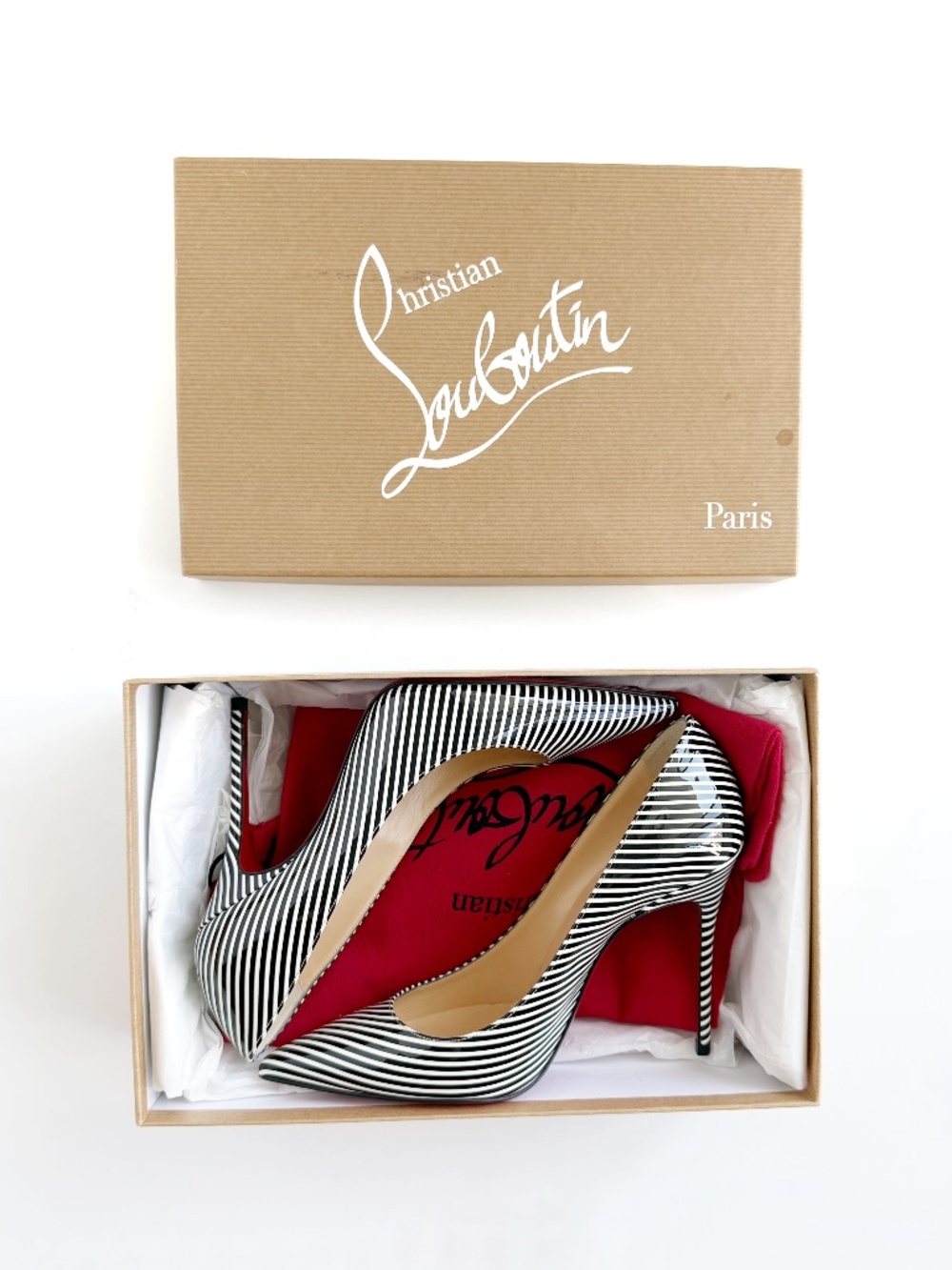 Christian Louboutin Décolleté 554 100 Patent Stripes Pumps EU 36 Black White - Picture 3 of 12